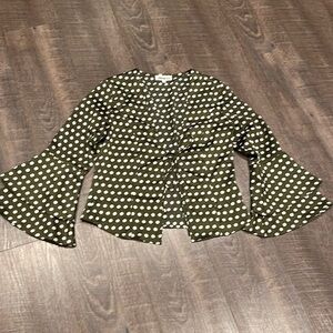 About Us tie front polka dot bell sleeve top